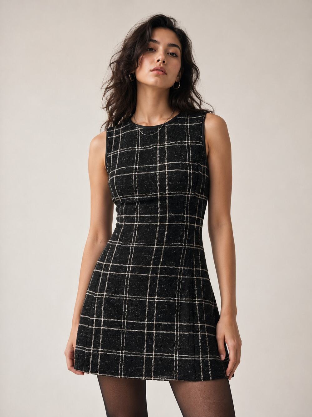 Vintage Esprit Black White Plaid Wool Jumper Dark Academia Dress Made USA Size M